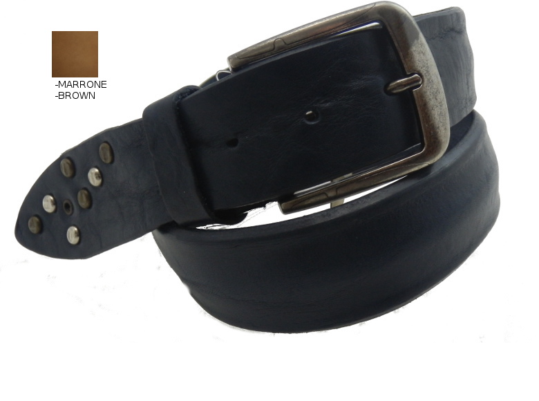Cintura in Cuoio con rivette - Marrone - 40mm